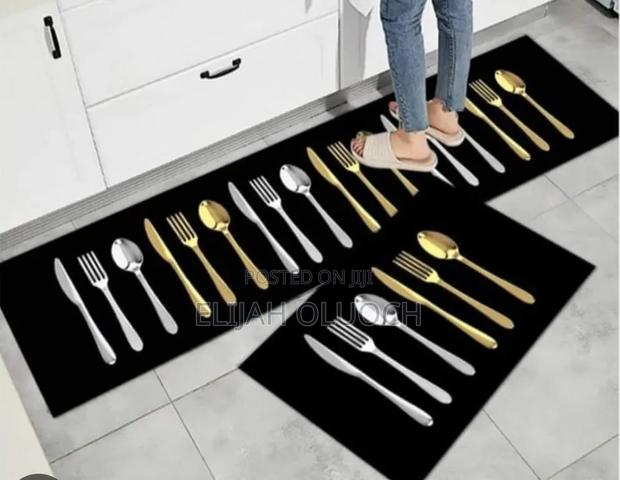 Black Heavy Grip Rubber Underside Floor 2pcs Set 3d Kitchen Mat - thumbnail 2