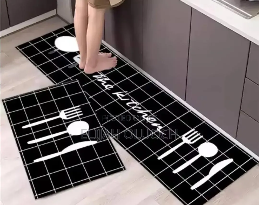 Black Heavy Grip Rubber Underside Floor 2pcs Set 3d Kitchen Mat