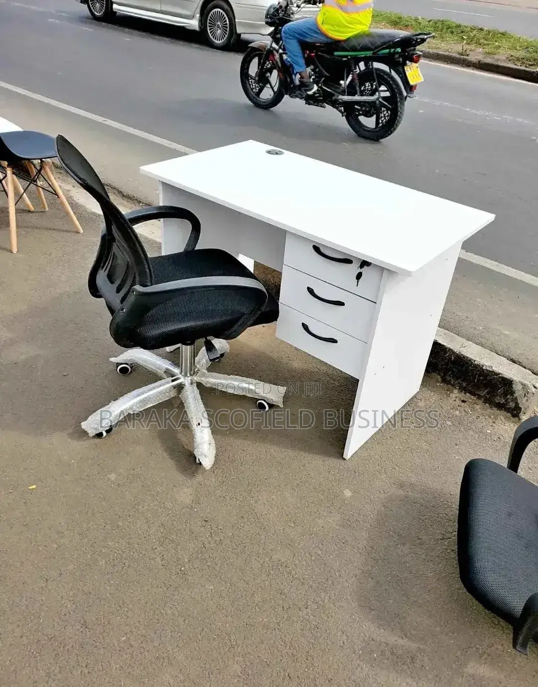 1m Versatile Study Desk With a Black Ergonomic Mesh Chair