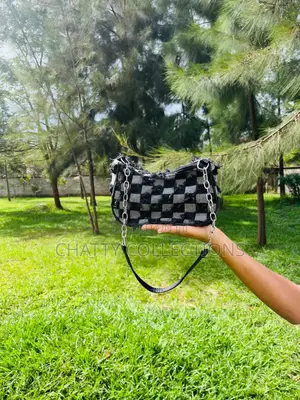 Black Checked Denim Shoulder Bags / Moon Bags With Zip