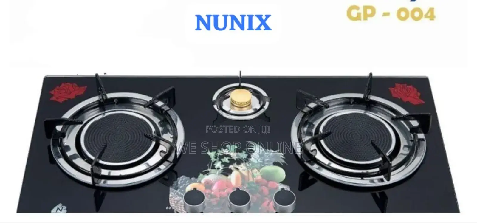 Nunix Infrared Energy Gas Saving Three Burner Tampered Glass Top