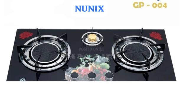 Nunix Infrared Energy Gas Saving Three Burner Tampered Glass Top