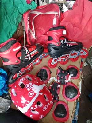 Adjustable Red 39-42 Combo Skating Gear Set