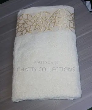 White and Gold Big Size 90 Cm × 150 Cm 400 Grams Lotus Cotton Towel