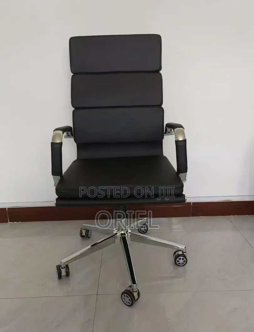 Executive Boardroom Table :- Ribbed Leather Mid-Back Office Chair