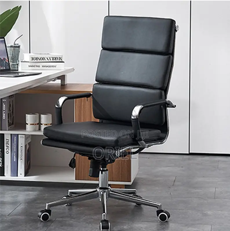 Executive Boardroom Table :- Ribbed Leather Mid-Back Office Chair