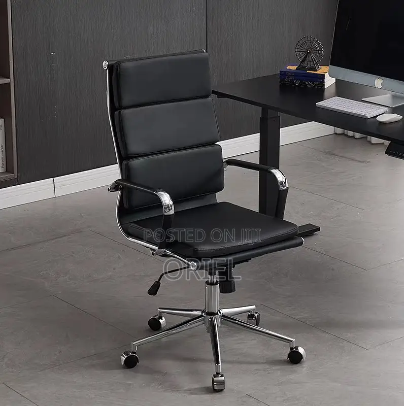 Executive Boardroom Table :- Ribbed Leather Mid-Back Office Chair