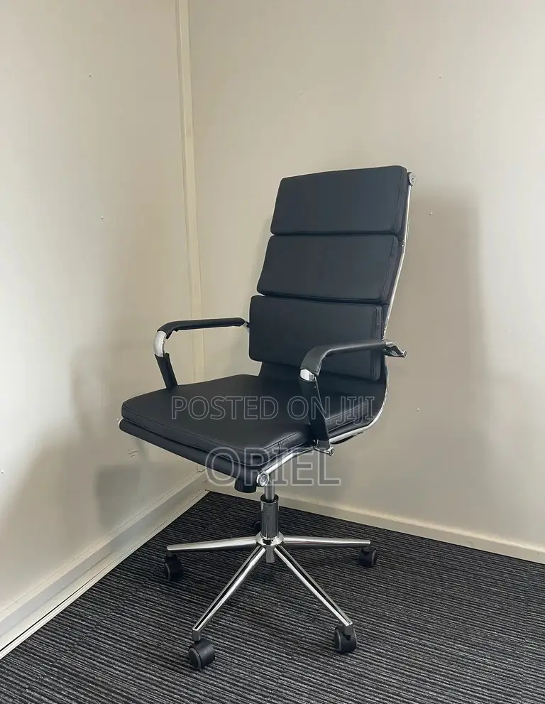 Executive Boardroom Table :- Ribbed Leather Mid-Back Office Chair