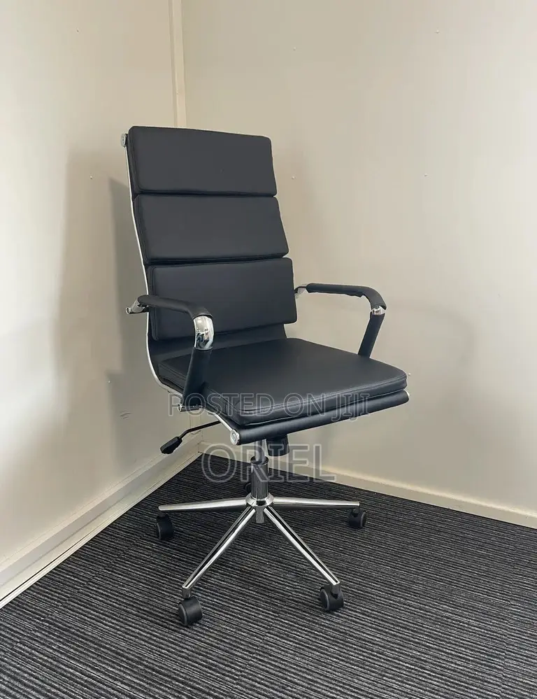 Executive Boardroom Table :- Ribbed Leather Mid-Back Office Chair