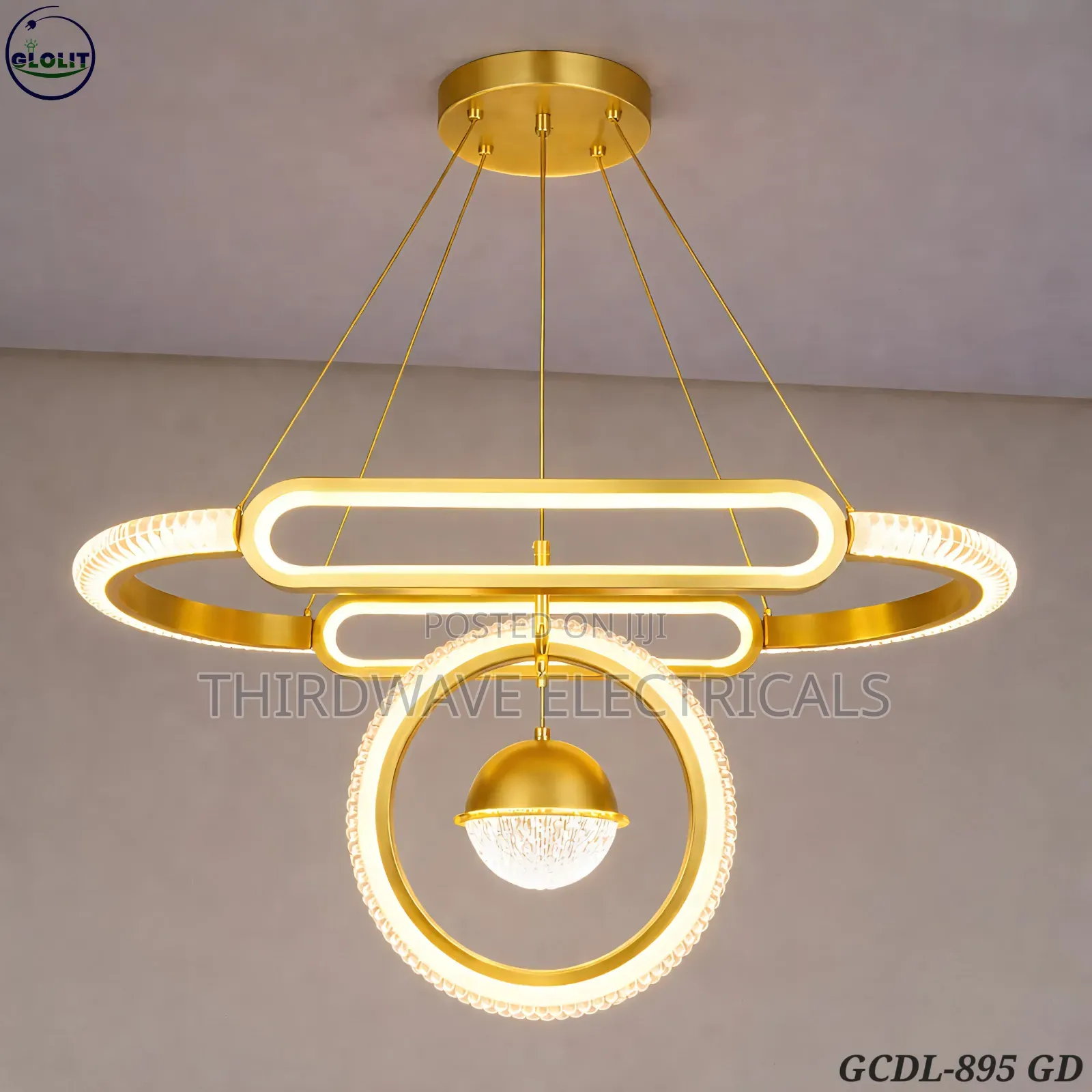 Modern Led Chandelier Light Gold Finish and Multiple Illuminated Rings