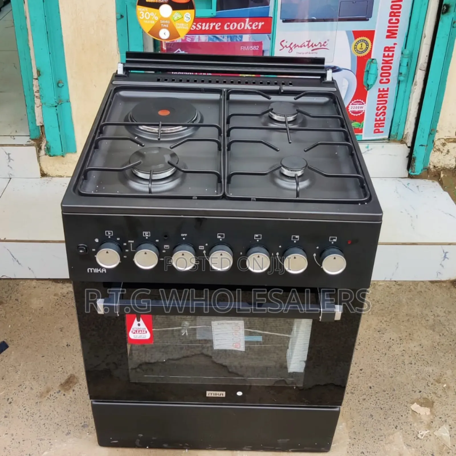 Mika 60cm Cooker 3 Gas + 1 Electric Plate Oven Rotisserie