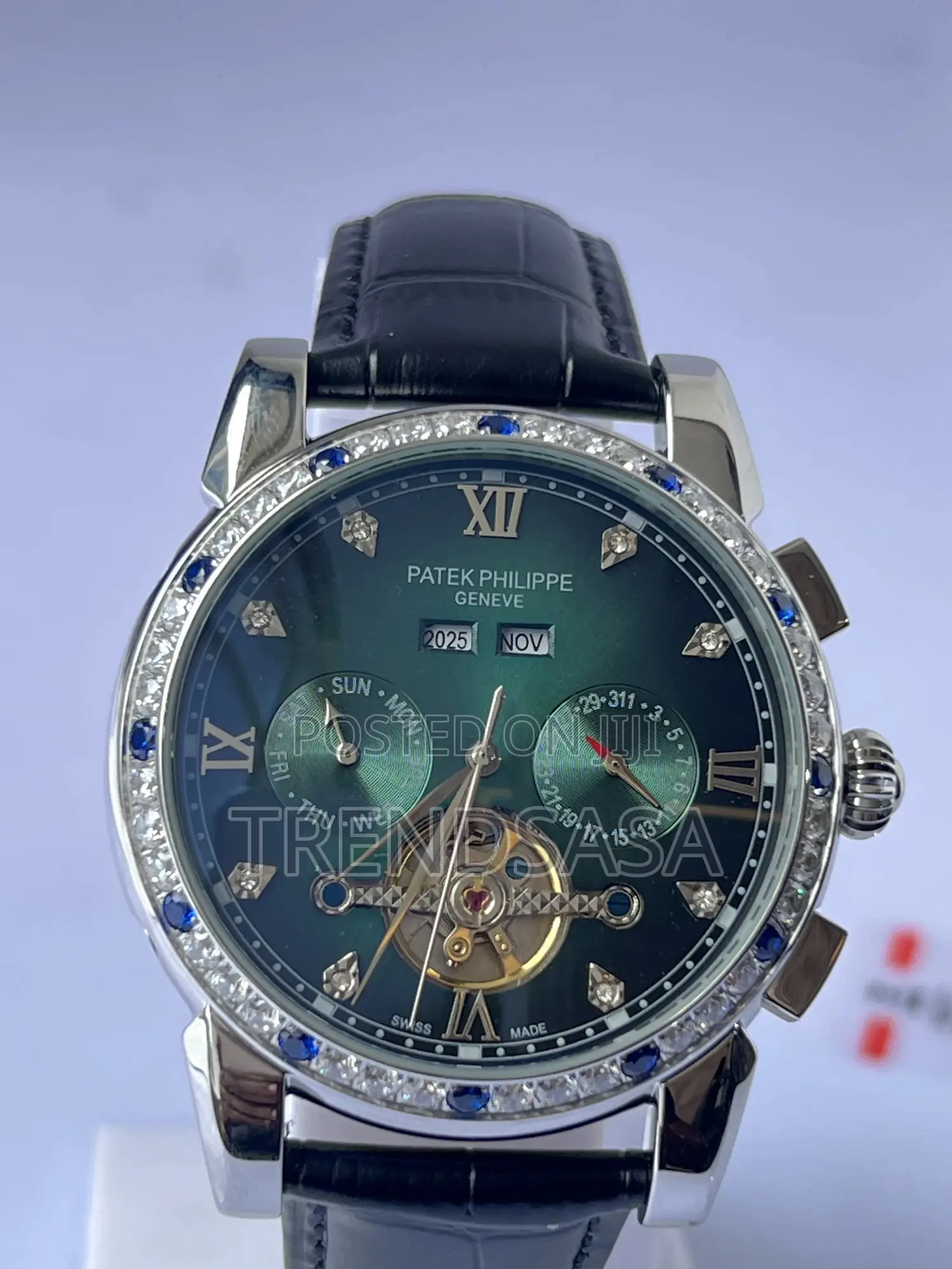 Patek Philippe Perpetual Calendar Tourbillon Green Dial Silver Watch