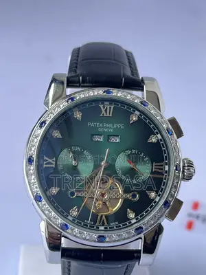 Patek Philippe Perpetual Calendar Tourbillon Green Dial Silver Watch