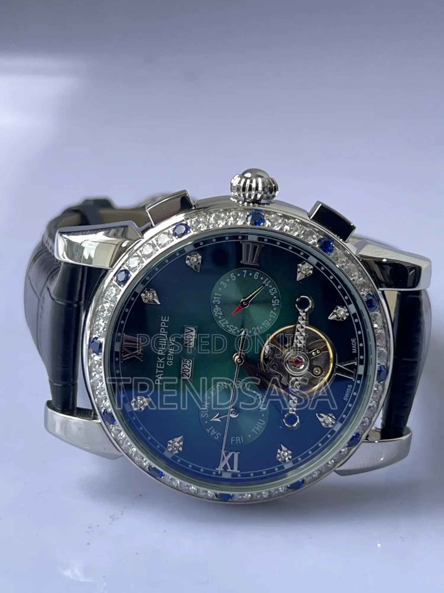 Patek Philippe Perpetual Calendar Tourbillon Green Dial Silver Watch