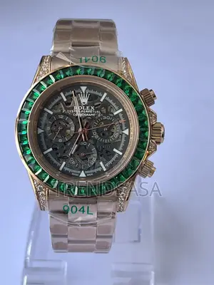 Rolex Daytona Rose Gold Skeleton Green Iced Bezel Watch