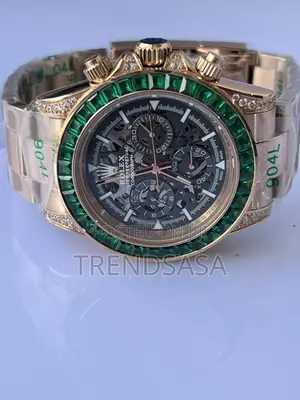 Rolex Daytona Rose Gold Skeleton Green Iced Bezel Watch