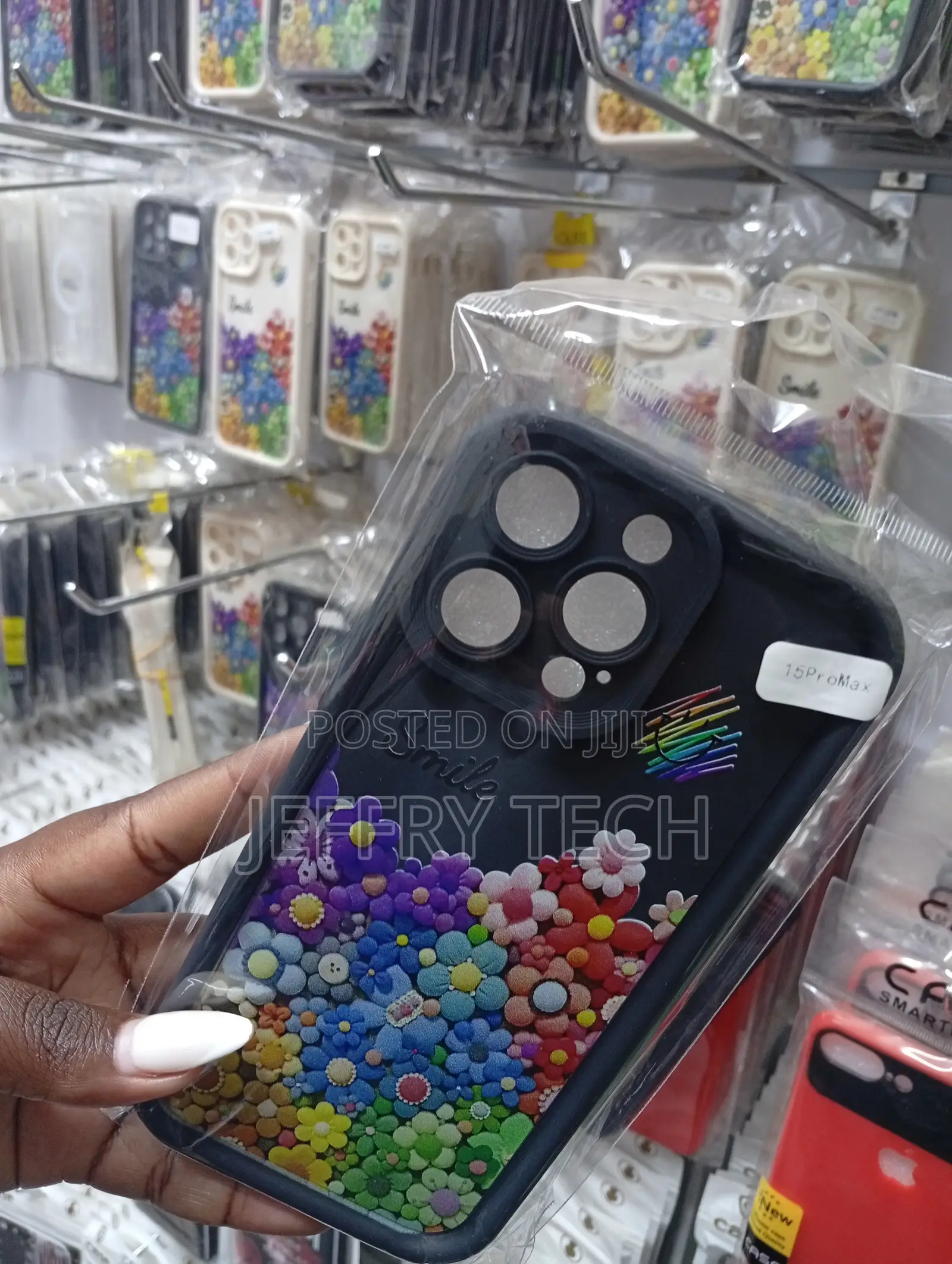 iPhone 15 Pro Max Decorative Phone Case Featuring a Floral "Smile"