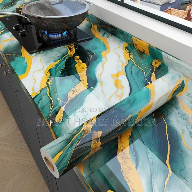 Marble Gold and Green Peel and Stick Contact Paper