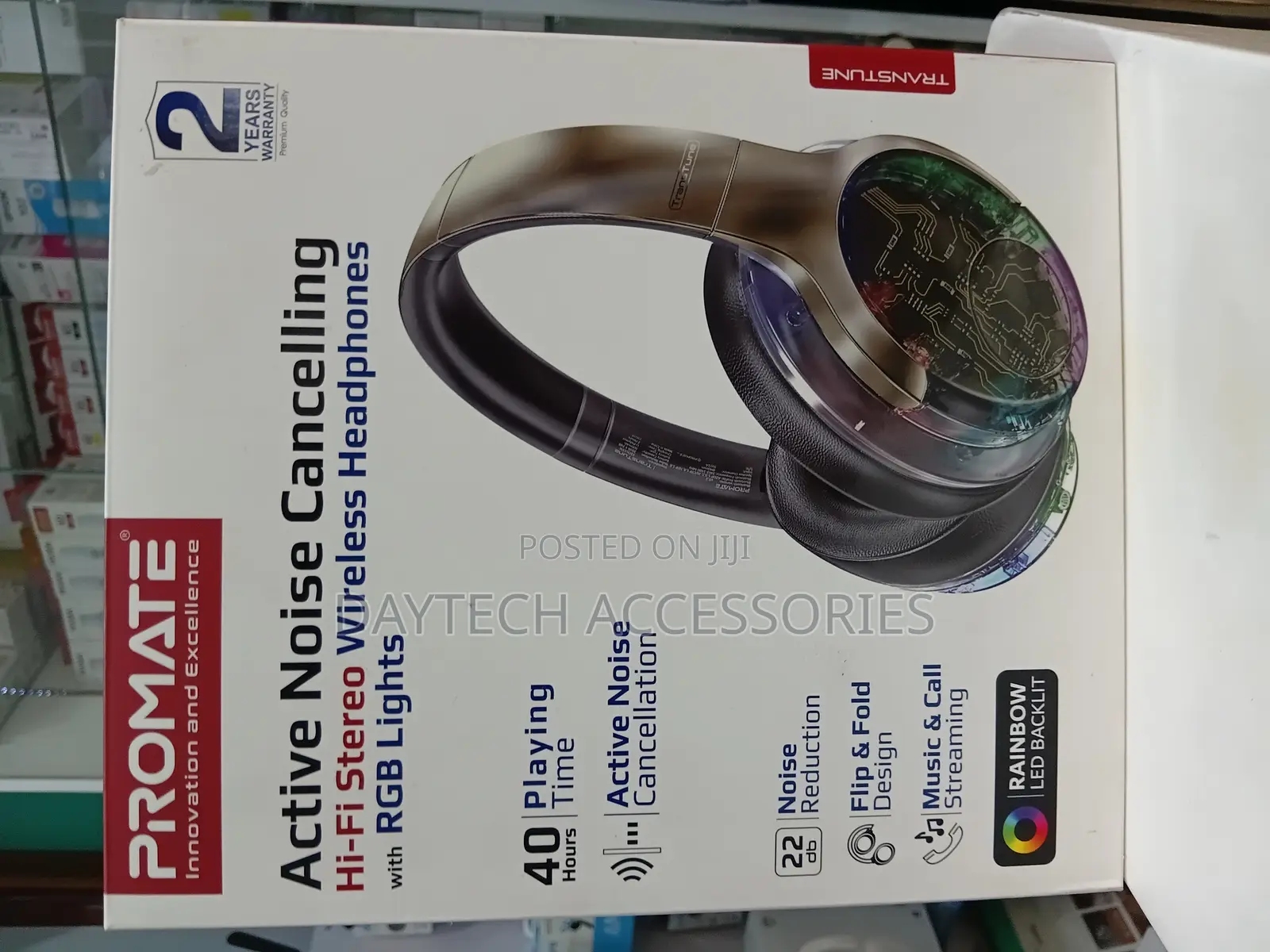 Promate Anc Hi-Fi Stereo Wireless Headphones With RGB Lights