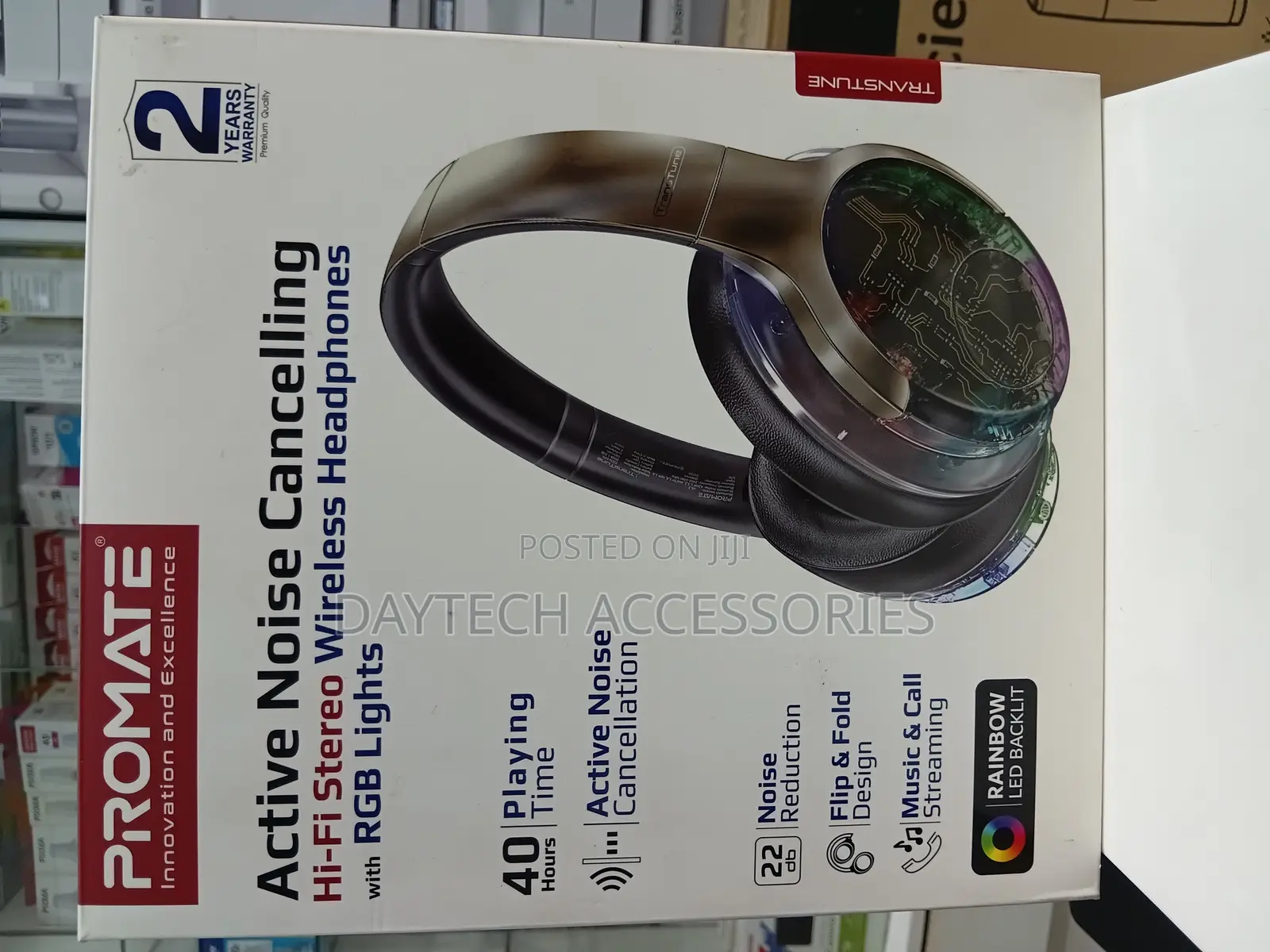 Promate Anc Hi-Fi Stereo Wireless Headphones With RGB Lights