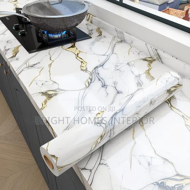 Glossy Marble Gold and Grey Contact Paper