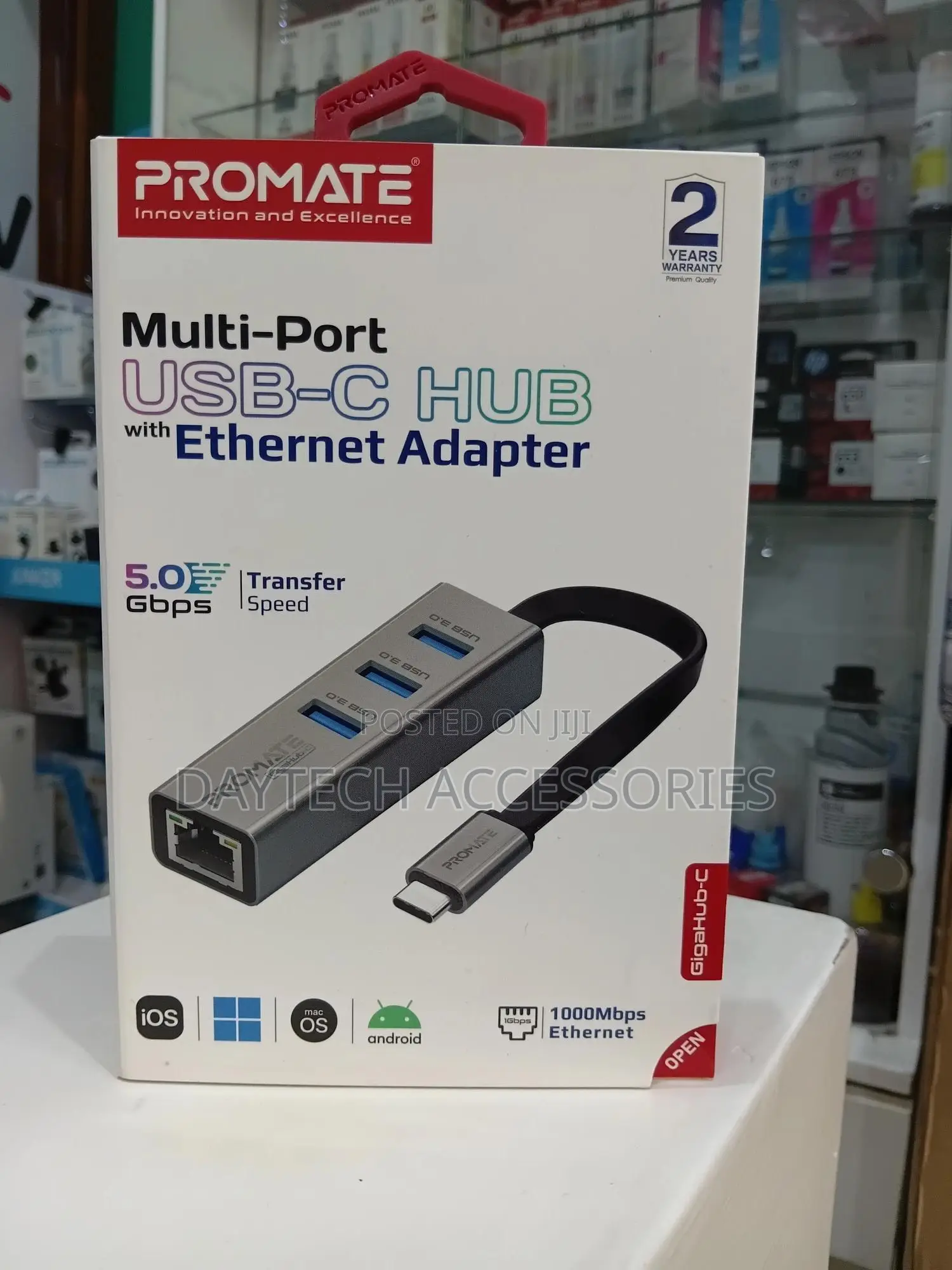Promate Gigahub-C Usb-C Hub 3 Ports With Ethernet Adapter.