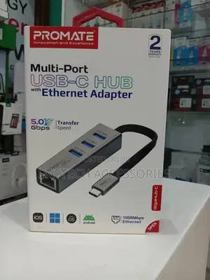 Promate Usb-C Hub With 3 Usb 3.0 Ports 1000mbps Lan Port Adapter.