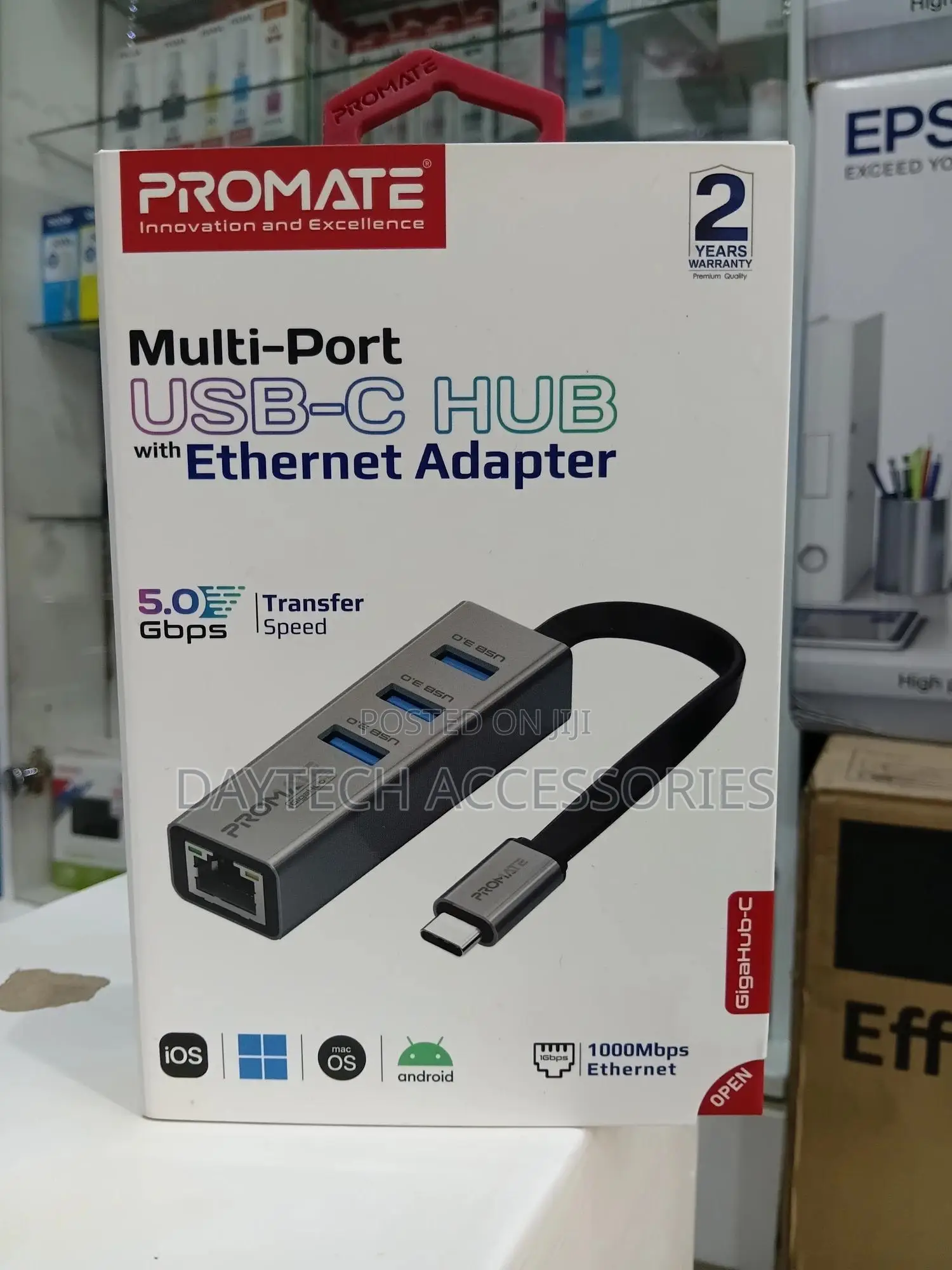 Promate Usb-C Hub With 3 Usb 3.0 Ports 1000mbps Lan Port Adapter.