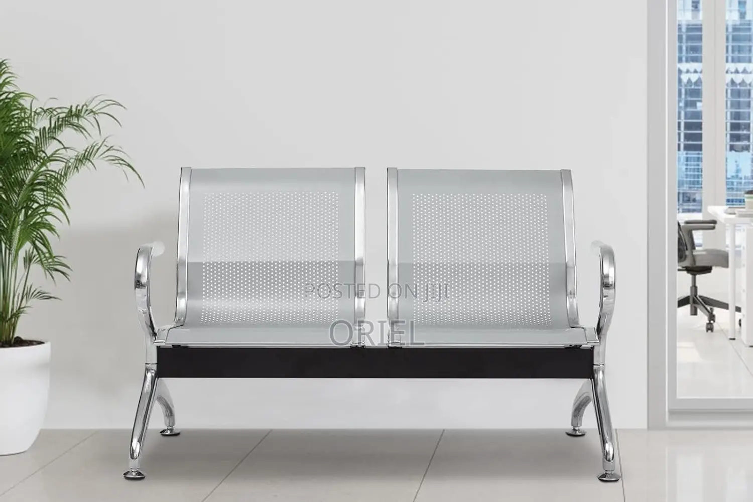 Office Bench : Stainless Steel Office 2-Seater Waiting Bench