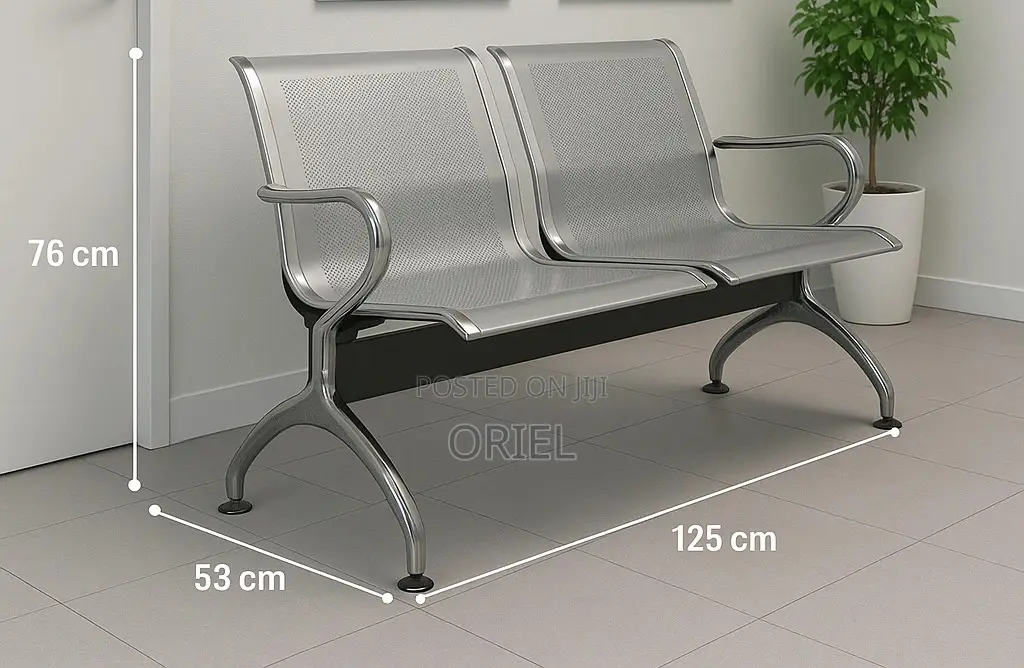 Office Bench : Stainless Steel Office 2-Seater Waiting Bench