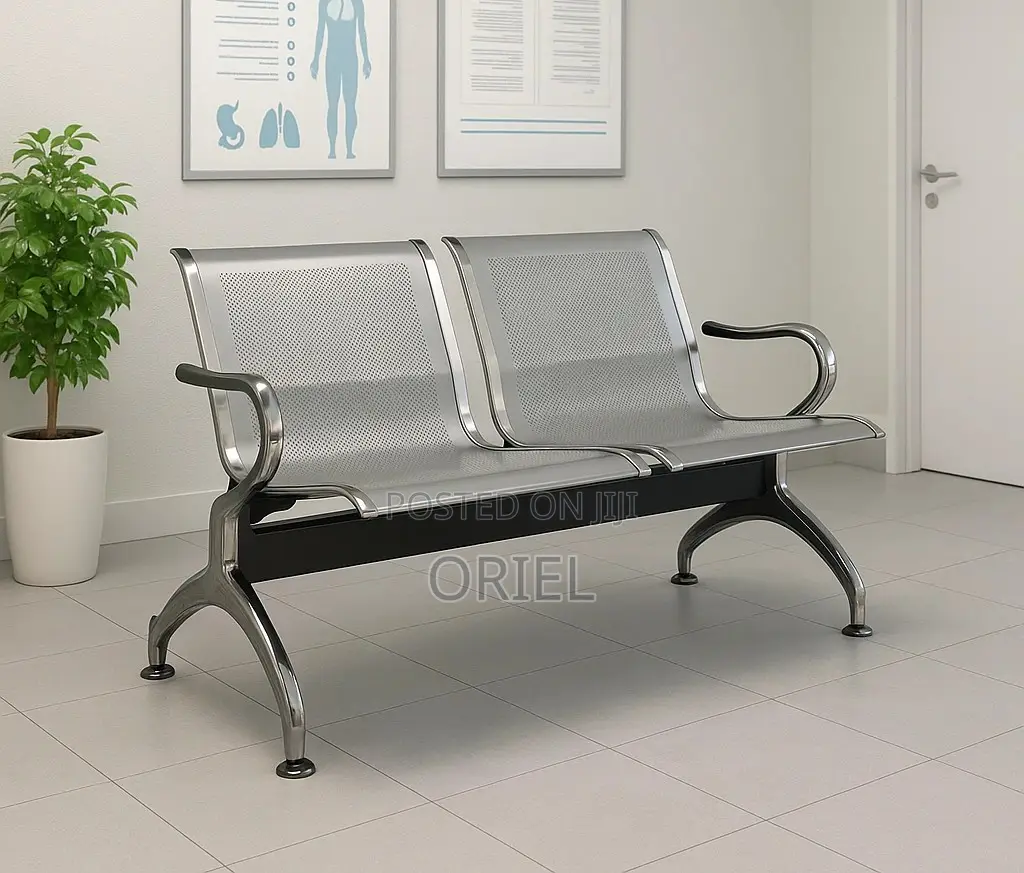 Office Bench : Stainless Steel Office 2-Seater Waiting Bench