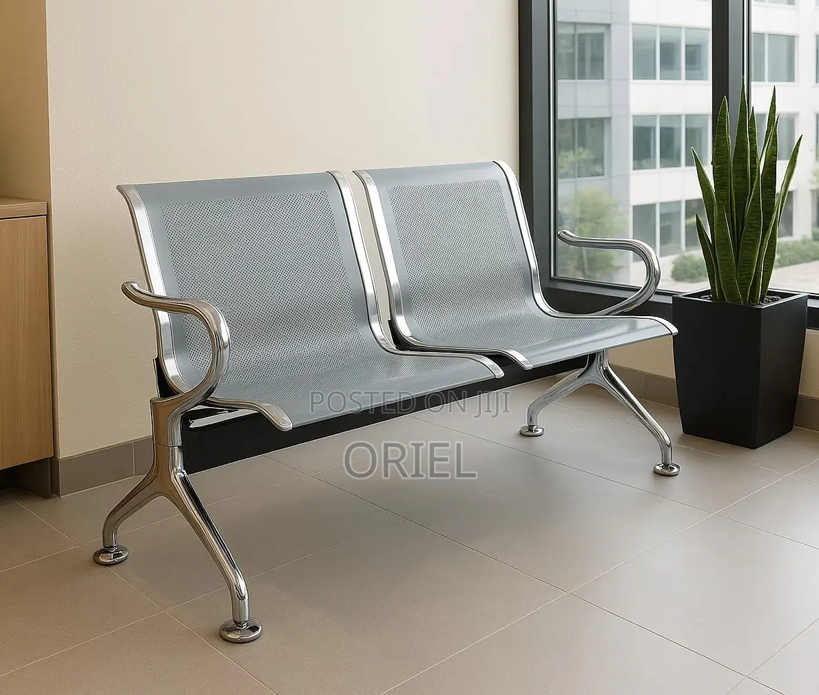 Office Bench : Stainless Steel Office 2-Seater Waiting Bench