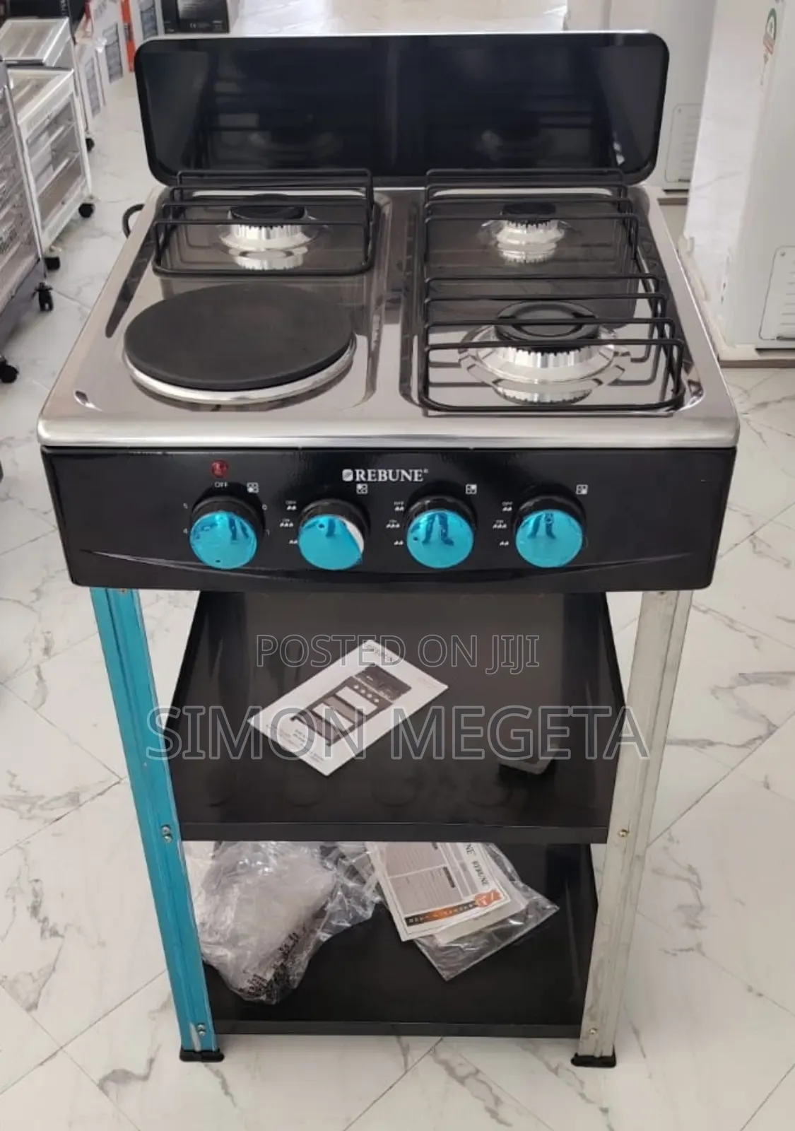 Rebune 3gas +1 Electric Burner Standing Gas Stove With Shelves