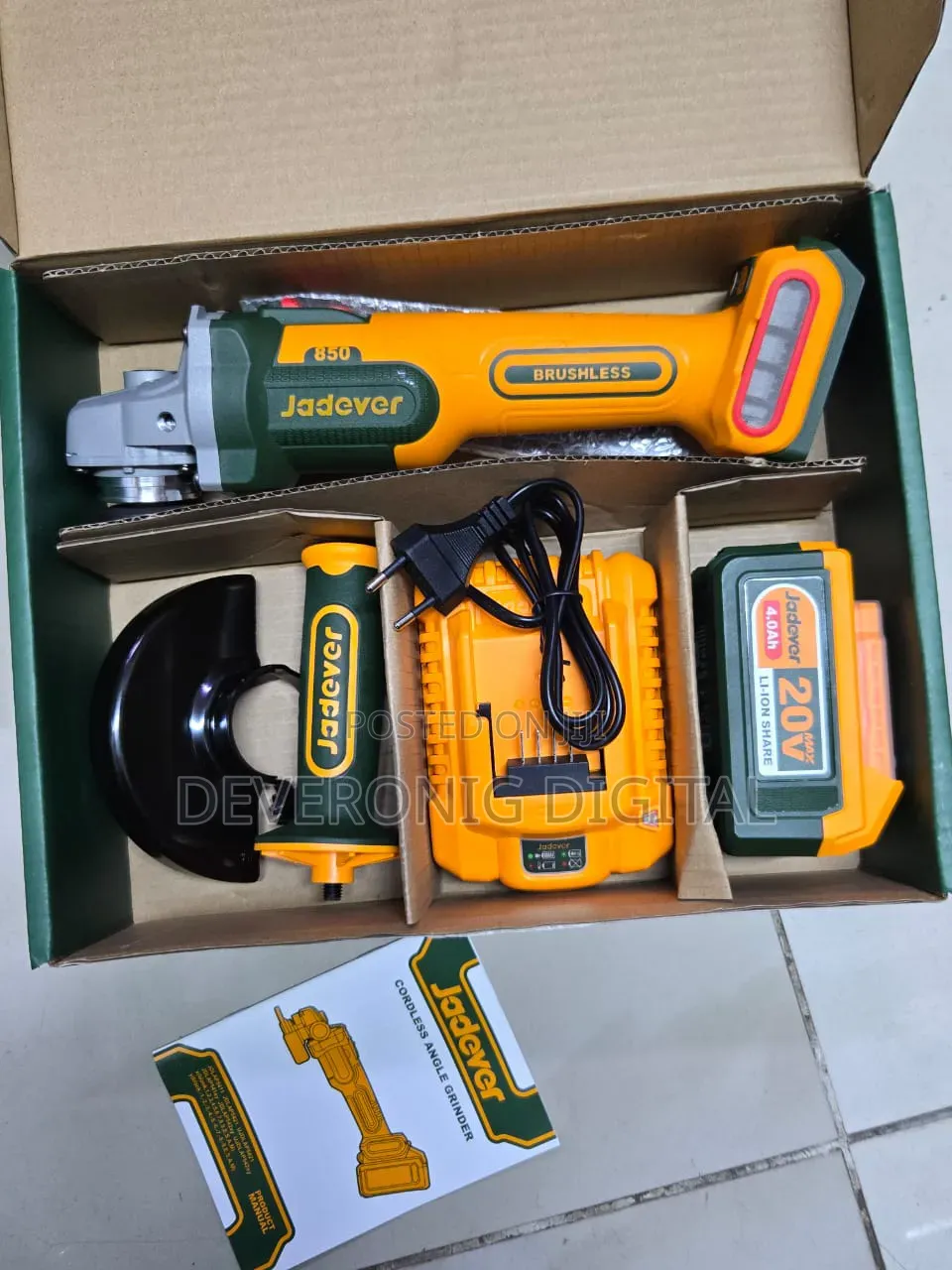 Cordless Angle Grinder 20v 1battery Charger Handle Guard