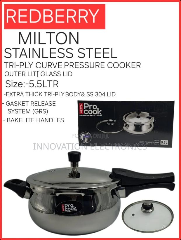 Redberry Stainless Steel Tri-Ply Curve Pressure Cooker - main view