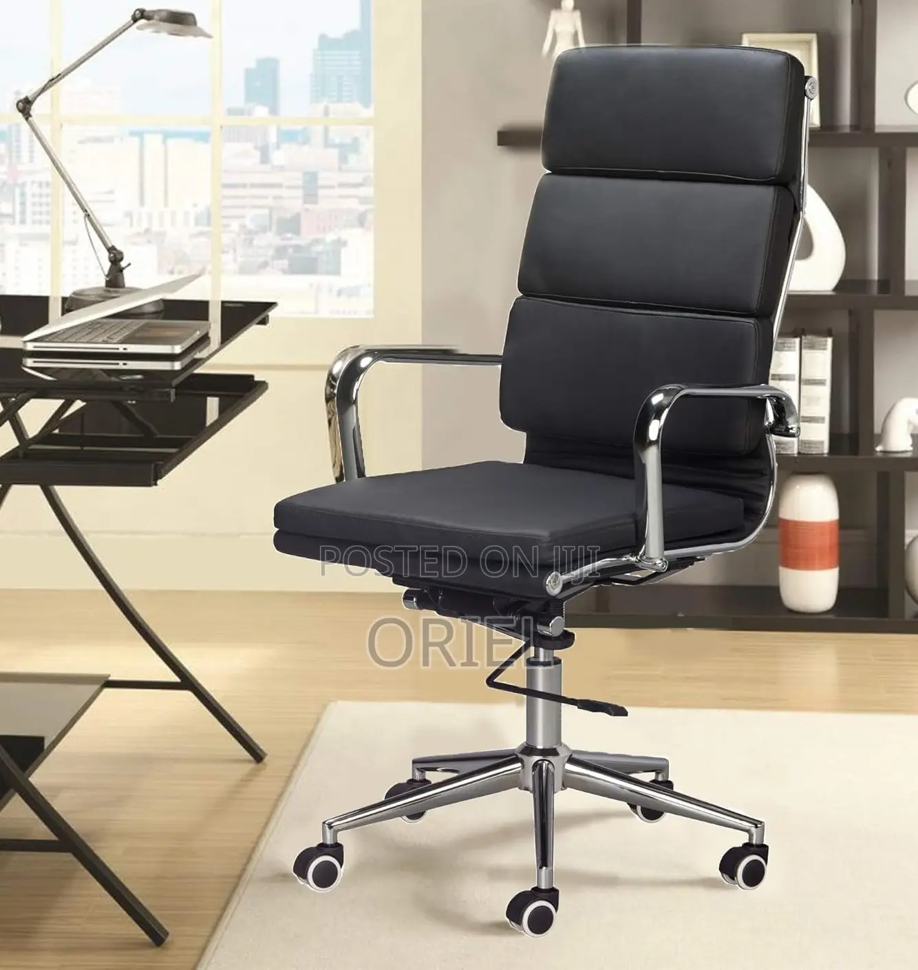 Office Chair : Ergonomic Black Pu Leather Executive Office Chair