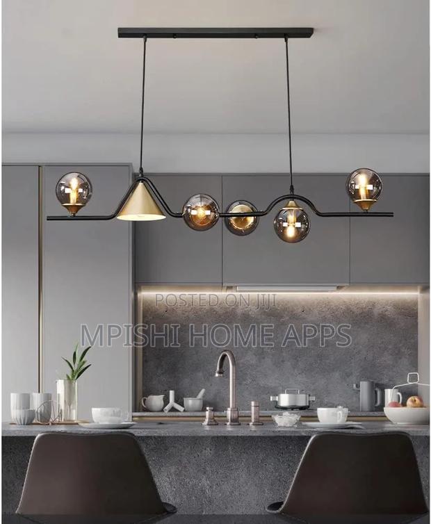 6-Light Linear Pendant Lights With Glass Globes Shade, - thumbnail 2