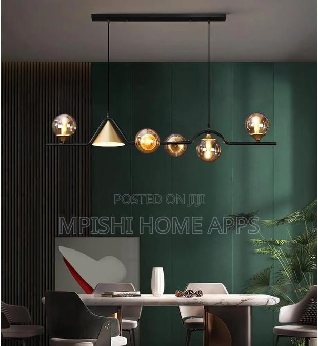 6-Light Linear Pendant Lights With Glass Globes Shade, - thumbnail 3