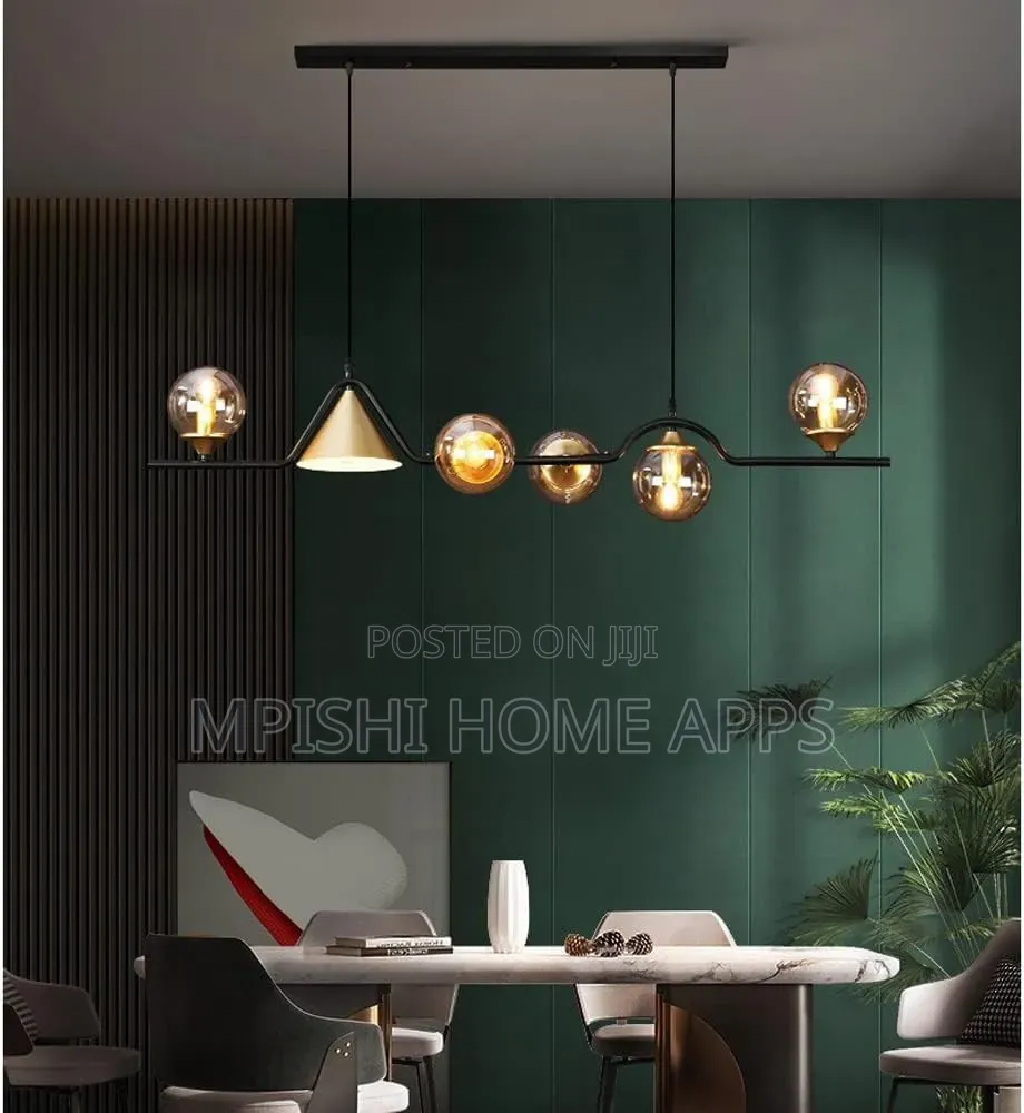 6-Light Linear Pendant Lights With Glass Globes Shade,