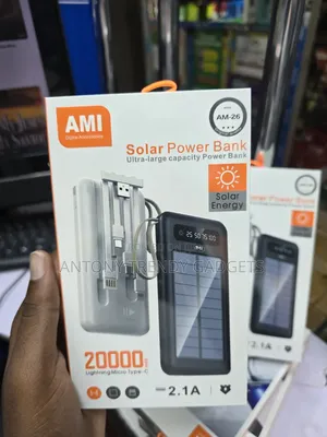 Ami 20000mah Solar Power Bank – Fast Charging + Built-in Cables