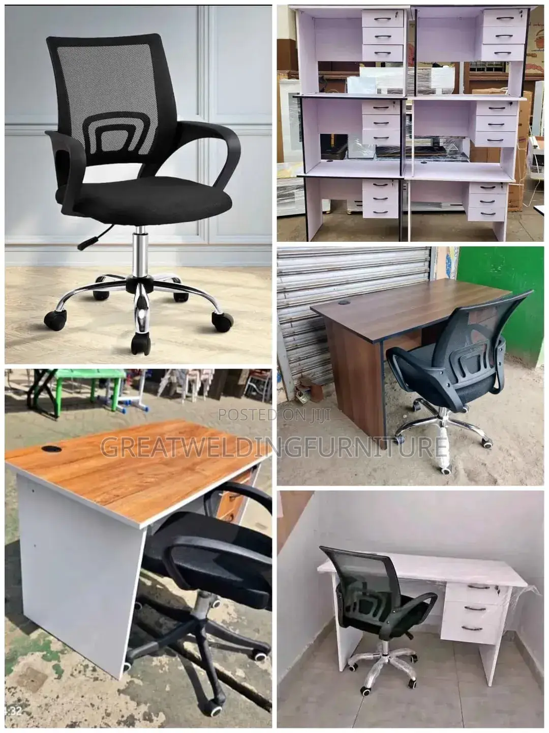Modern Clerical Black Mesh Office Chairs and Wooden Office Desk