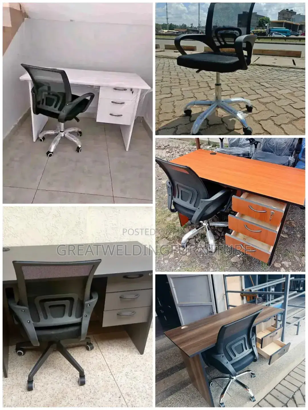 Mesh Ergonomic Office Chairs and Laminate Wooden Desk