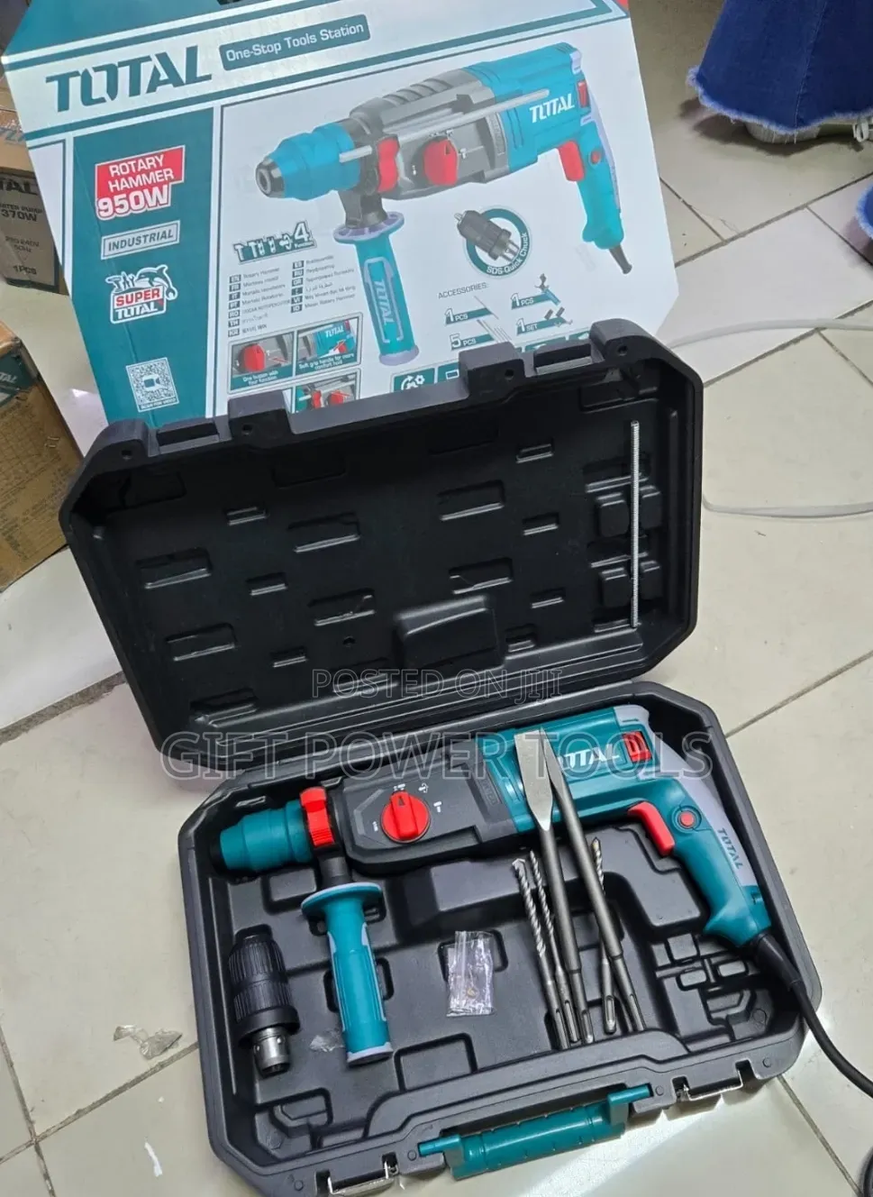 950w Double Chuck Rotary Hammer With 5pcs Masonry Bits