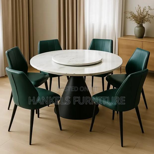 6-Seater Round Marble Dining Set for Modern Homes