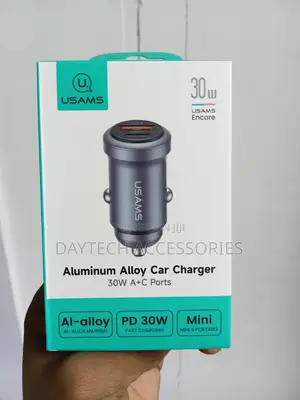 Usams Car Charger 30w 1xusb+ 1xusb-C Fast Charge