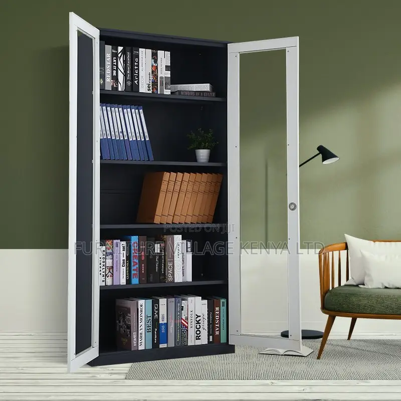 2-Door Metallic Glass Front Document Office Cabinet