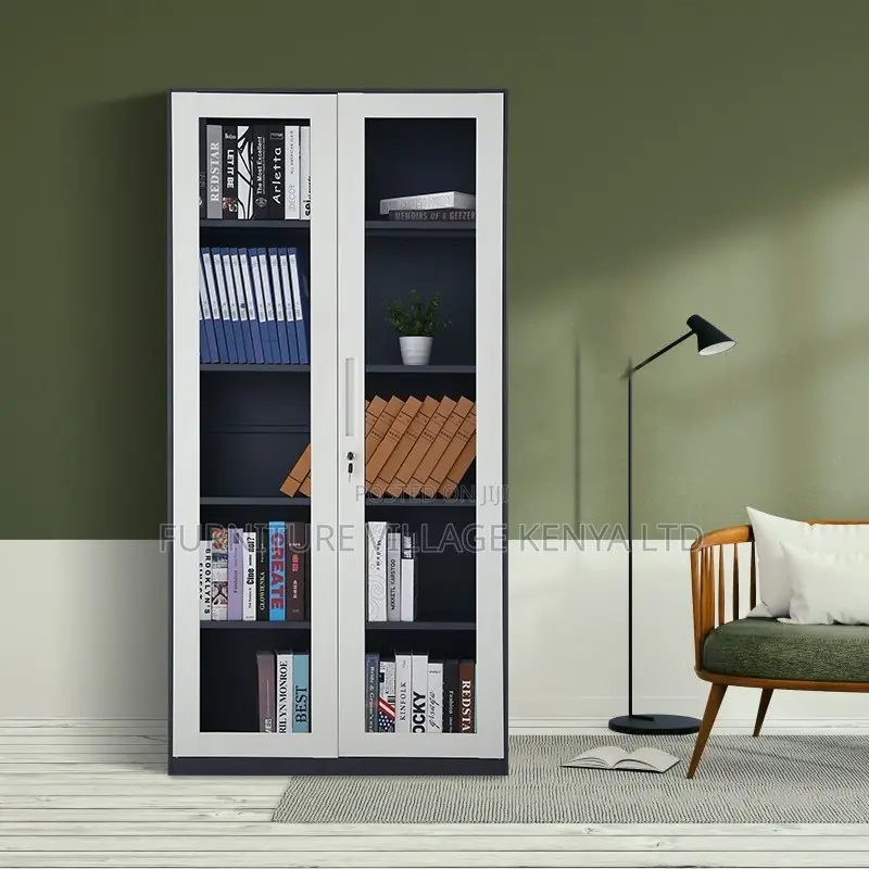 2-Door Metallic Glass Front Document Office Cabinet