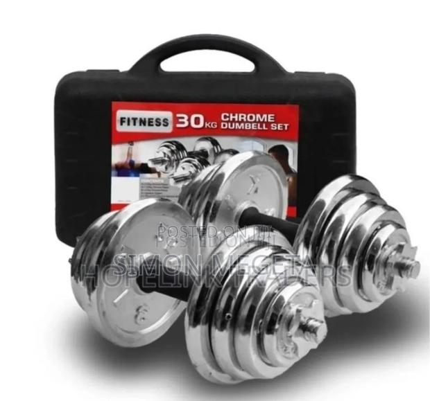 With 15kgs Pair 30kgs Chrome Dumbells