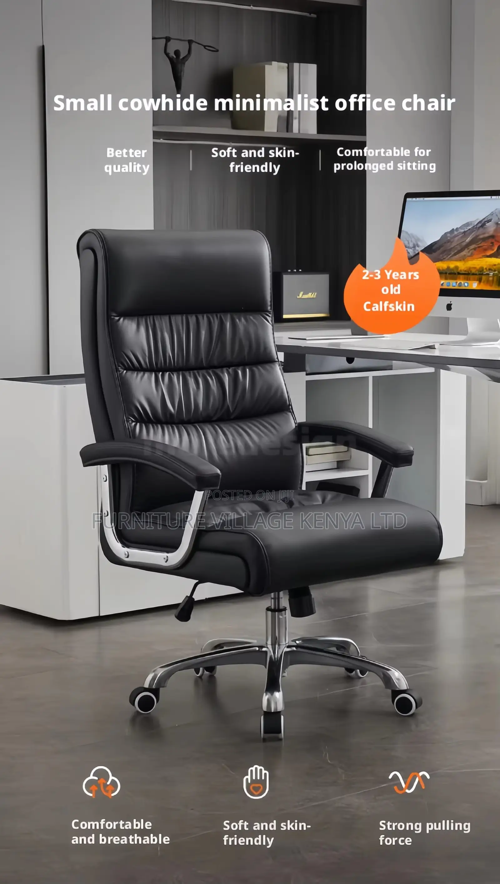 Gray Executive Leather Manager's Desk Seat