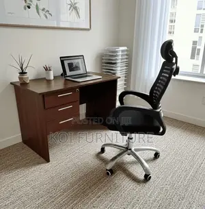 Office Desk; 0.9 Meters With Ergonomic Headrest Chair Combo